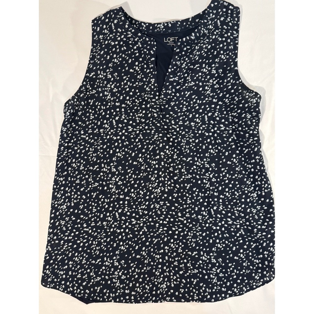 LOFT Outlet Navy Blue White Pebble Print Mixed Media Sleeveless Blouse Small